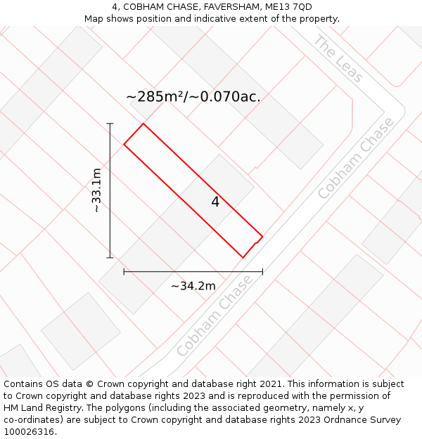 4, COBHAM CHASE, FAVERSHAM, ME13 7QD: Plot and title map
