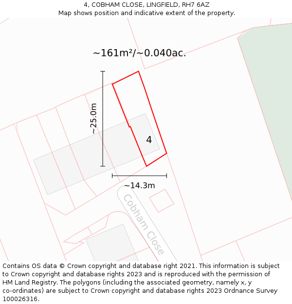 4, COBHAM CLOSE, LINGFIELD, RH7 6AZ: Plot and title map