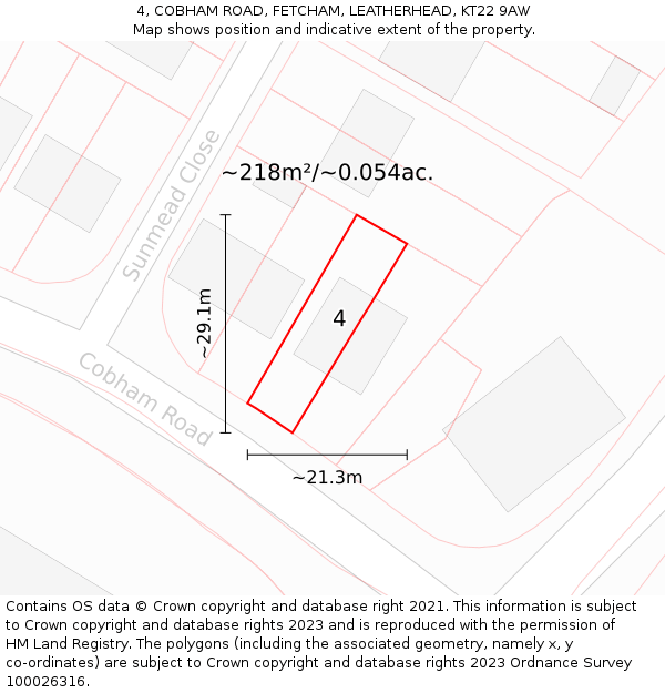 4, COBHAM ROAD, FETCHAM, LEATHERHEAD, KT22 9AW: Plot and title map