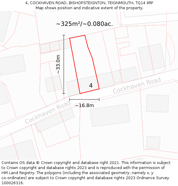 4, COCKHAVEN ROAD, BISHOPSTEIGNTON, TEIGNMOUTH, TQ14 9RF: Plot and title map