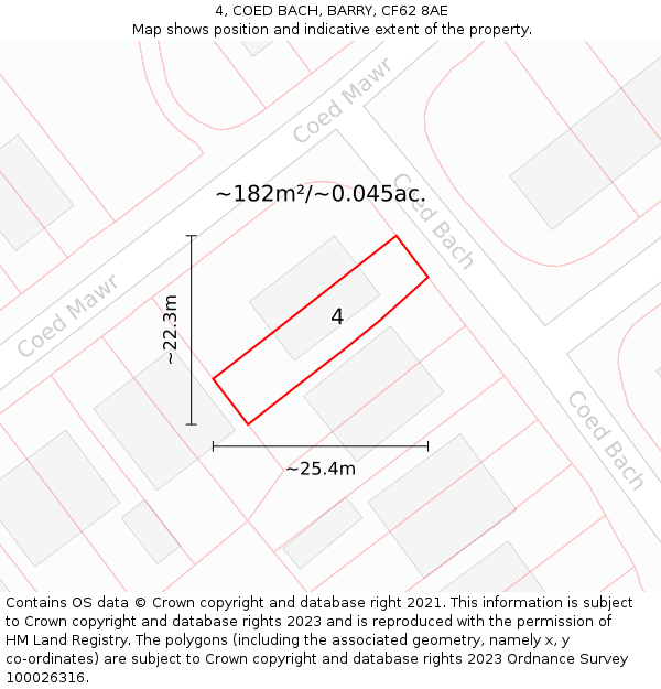 4, COED BACH, BARRY, CF62 8AE: Plot and title map