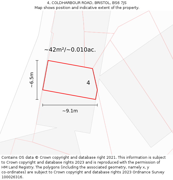 4, COLDHARBOUR ROAD, BRISTOL, BS6 7JS: Plot and title map
