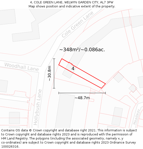 4, COLE GREEN LANE, WELWYN GARDEN CITY, AL7 3PW: Plot and title map