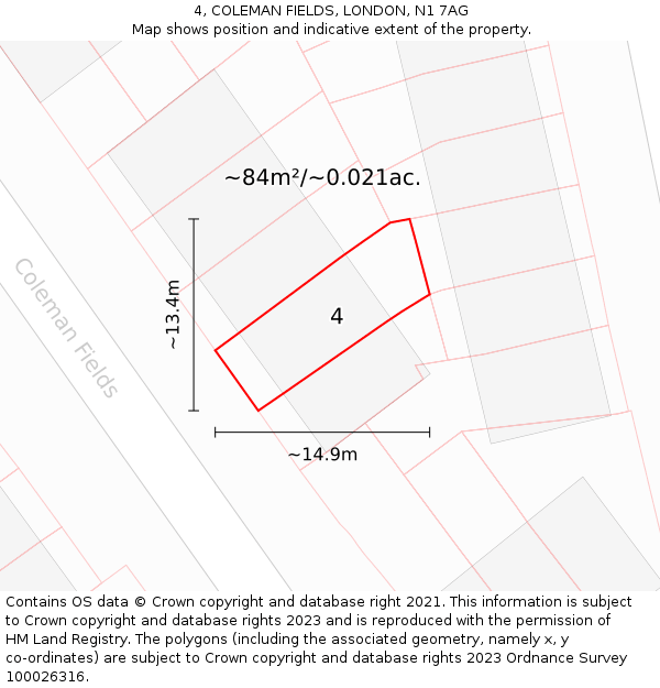 4, COLEMAN FIELDS, LONDON, N1 7AG: Plot and title map