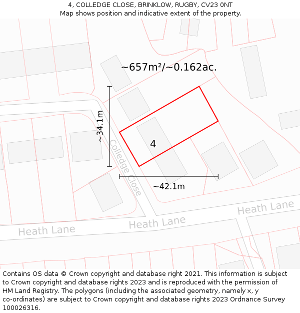 4, COLLEDGE CLOSE, BRINKLOW, RUGBY, CV23 0NT: Plot and title map