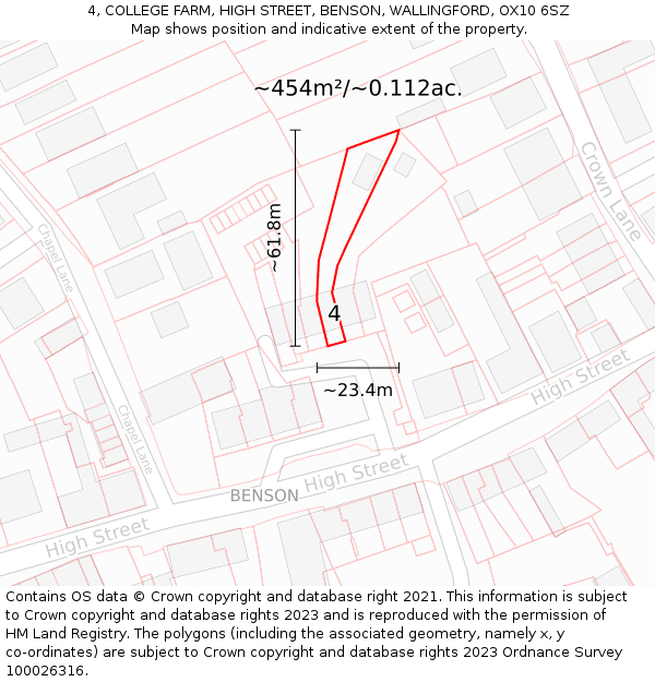 4, COLLEGE FARM, HIGH STREET, BENSON, WALLINGFORD, OX10 6SZ: Plot and title map
