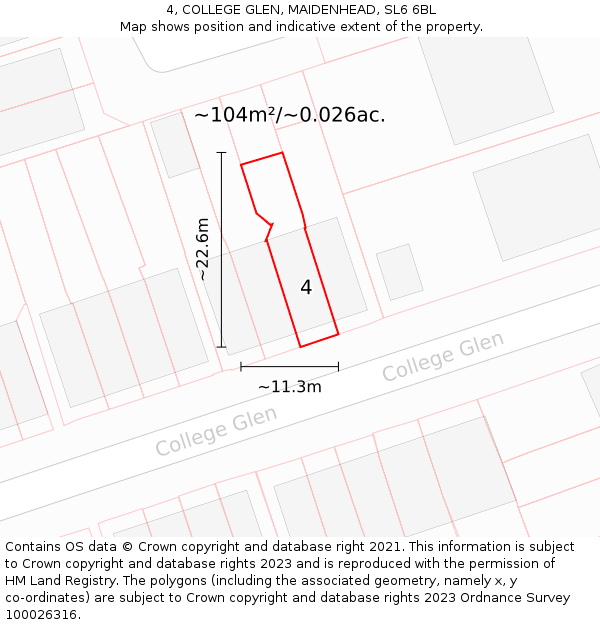 4, COLLEGE GLEN, MAIDENHEAD, SL6 6BL: Plot and title map