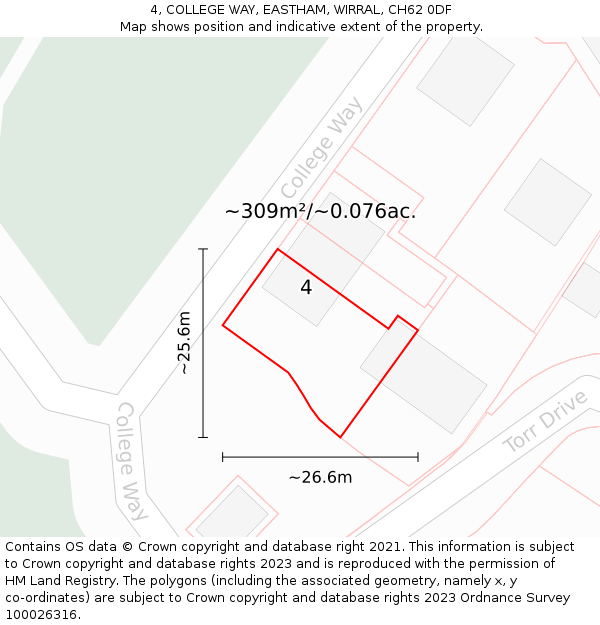4, COLLEGE WAY, EASTHAM, WIRRAL, CH62 0DF: Plot and title map