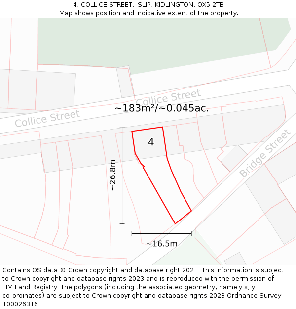 4, COLLICE STREET, ISLIP, KIDLINGTON, OX5 2TB: Plot and title map