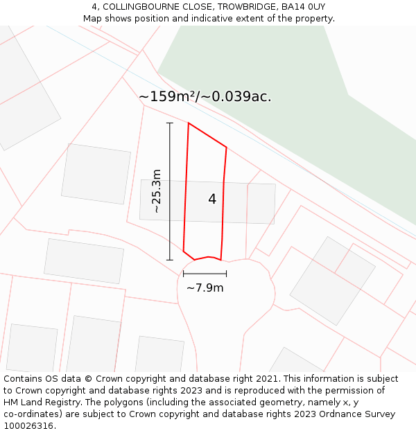 4, COLLINGBOURNE CLOSE, TROWBRIDGE, BA14 0UY: Plot and title map