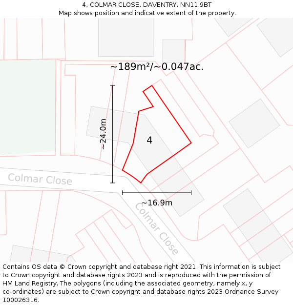 4, COLMAR CLOSE, DAVENTRY, NN11 9BT: Plot and title map
