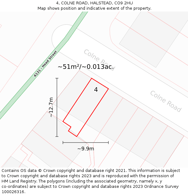 4, COLNE ROAD, HALSTEAD, CO9 2HU: Plot and title map