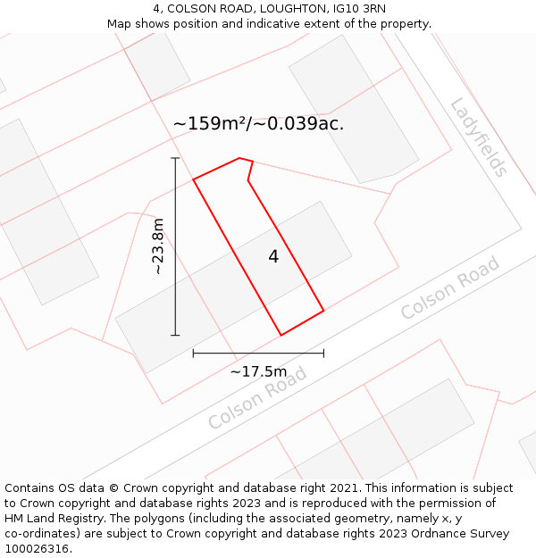 4, COLSON ROAD, LOUGHTON, IG10 3RN: Plot and title map