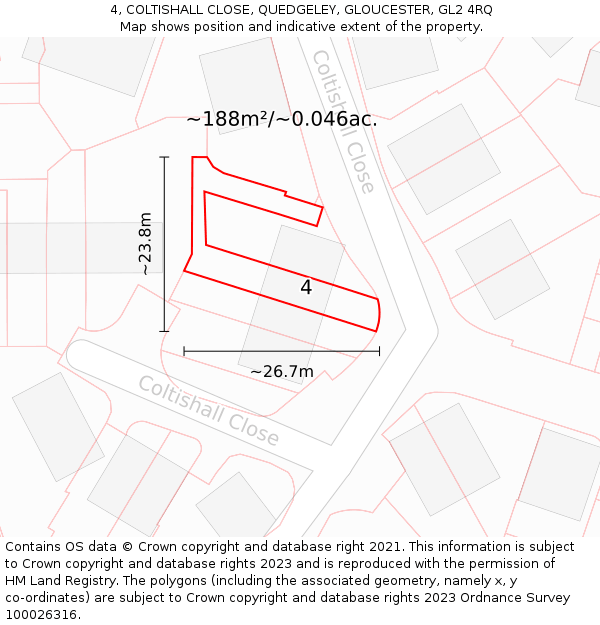 4, COLTISHALL CLOSE, QUEDGELEY, GLOUCESTER, GL2 4RQ: Plot and title map