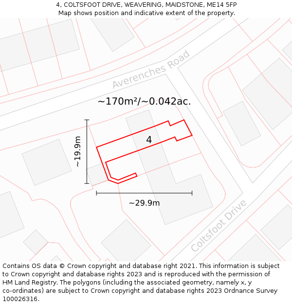 4, COLTSFOOT DRIVE, WEAVERING, MAIDSTONE, ME14 5FP: Plot and title map