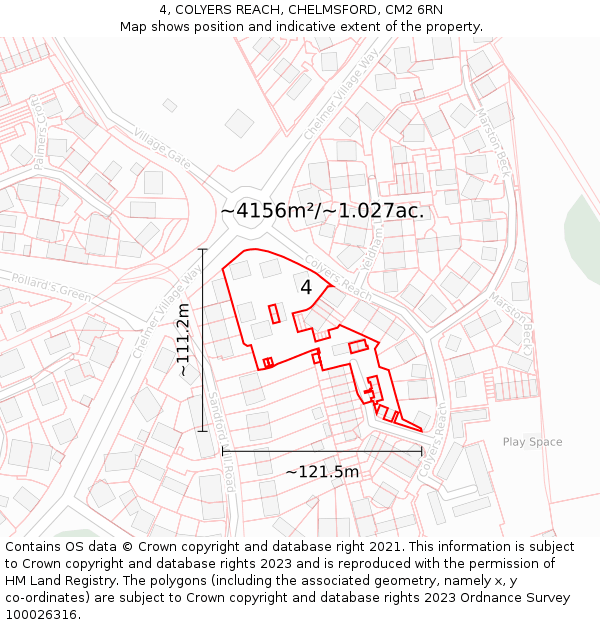 4, COLYERS REACH, CHELMSFORD, CM2 6RN: Plot and title map