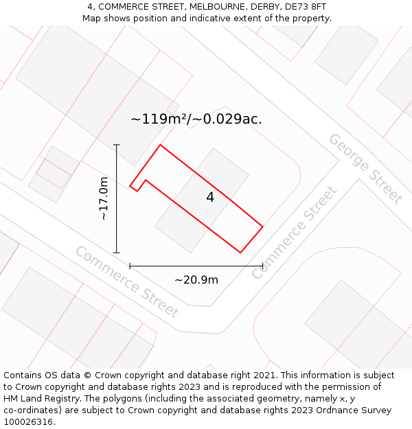 4, COMMERCE STREET, MELBOURNE, DERBY, DE73 8FT: Plot and title map