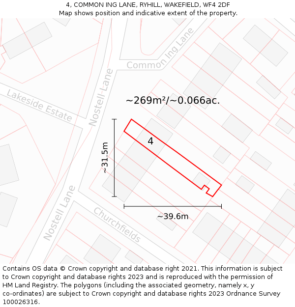 4, COMMON ING LANE, RYHILL, WAKEFIELD, WF4 2DF: Plot and title map
