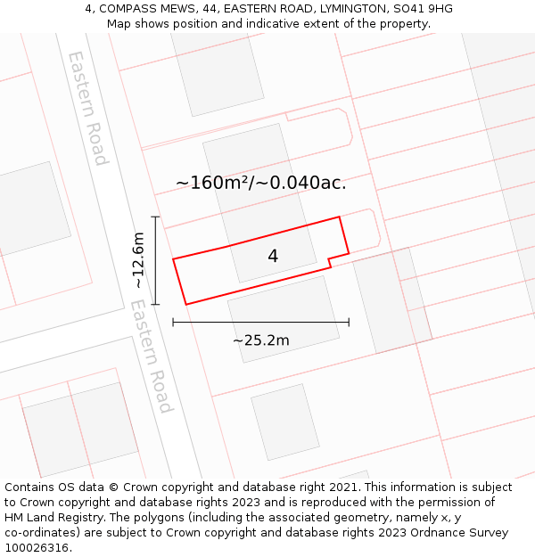 4, COMPASS MEWS, 44, EASTERN ROAD, LYMINGTON, SO41 9HG: Plot and title map