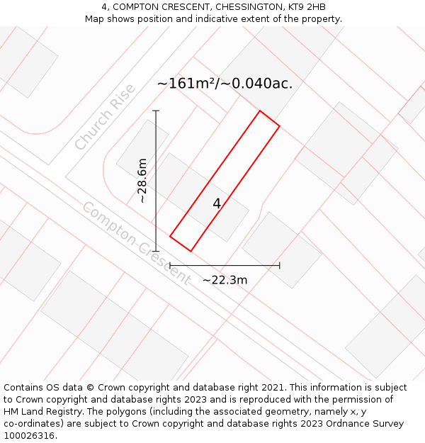 4, COMPTON CRESCENT, CHESSINGTON, KT9 2HB: Plot and title map