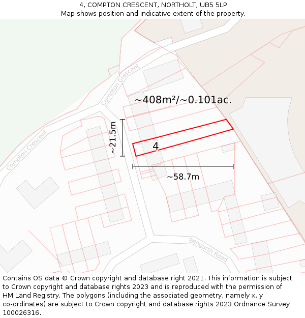 4, COMPTON CRESCENT, NORTHOLT, UB5 5LP: Plot and title map