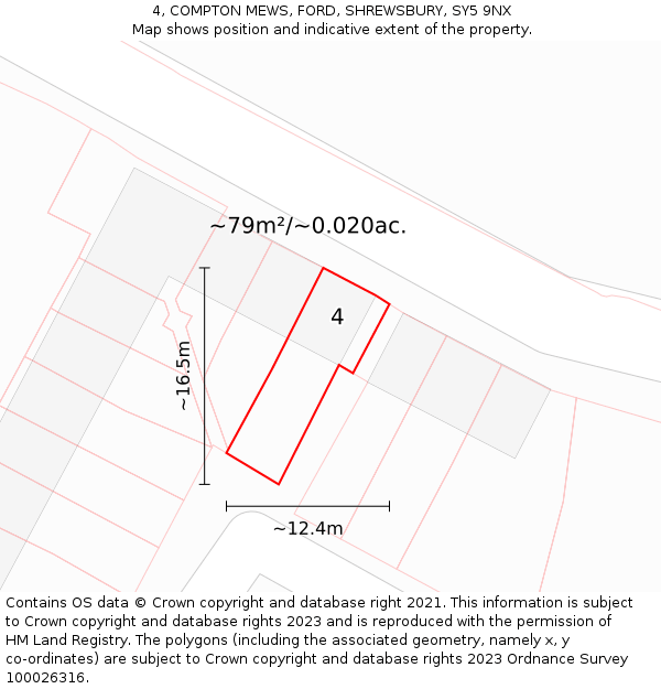 4, COMPTON MEWS, FORD, SHREWSBURY, SY5 9NX: Plot and title map