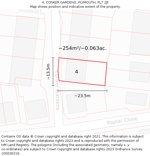 4, CONKER GARDENS, PLYMOUTH, PL7 2JF: Plot and title map