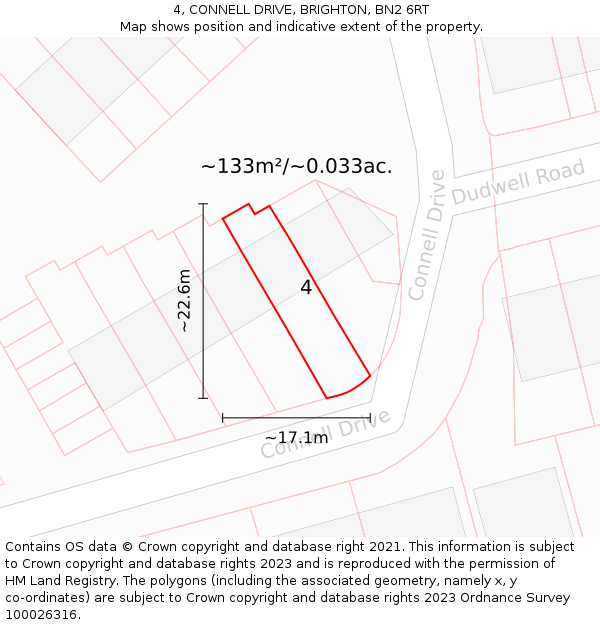 4, CONNELL DRIVE, BRIGHTON, BN2 6RT: Plot and title map