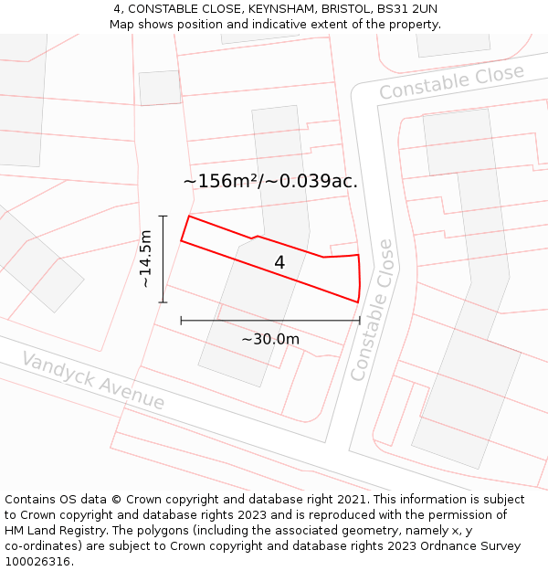 4, CONSTABLE CLOSE, KEYNSHAM, BRISTOL, BS31 2UN: Plot and title map