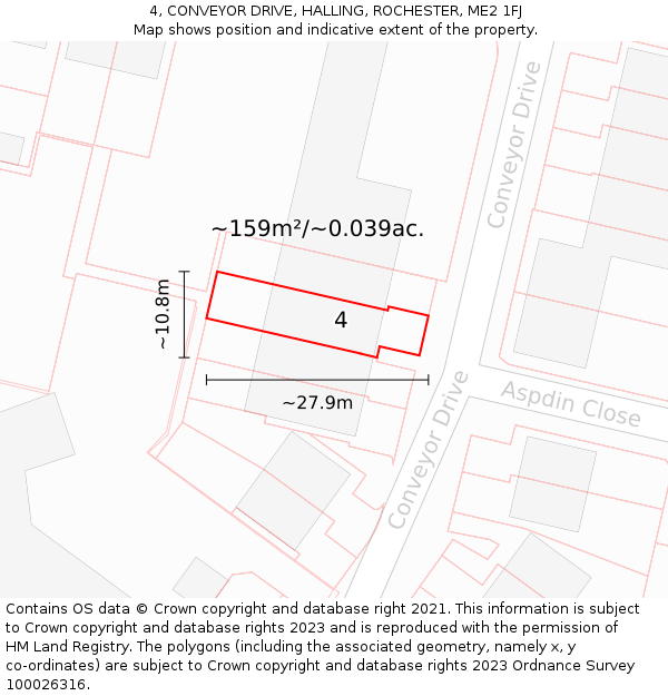 4, CONVEYOR DRIVE, HALLING, ROCHESTER, ME2 1FJ: Plot and title map