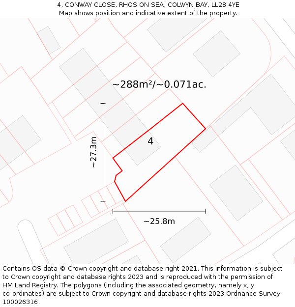 4, CONWAY CLOSE, RHOS ON SEA, COLWYN BAY, LL28 4YE: Plot and title map