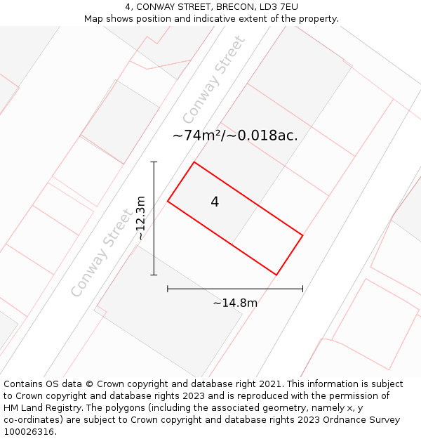 4, CONWAY STREET, BRECON, LD3 7EU: Plot and title map