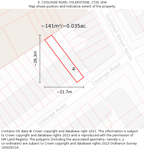 4, COOLINGE ROAD, FOLKESTONE, CT20 1EW: Plot and title map