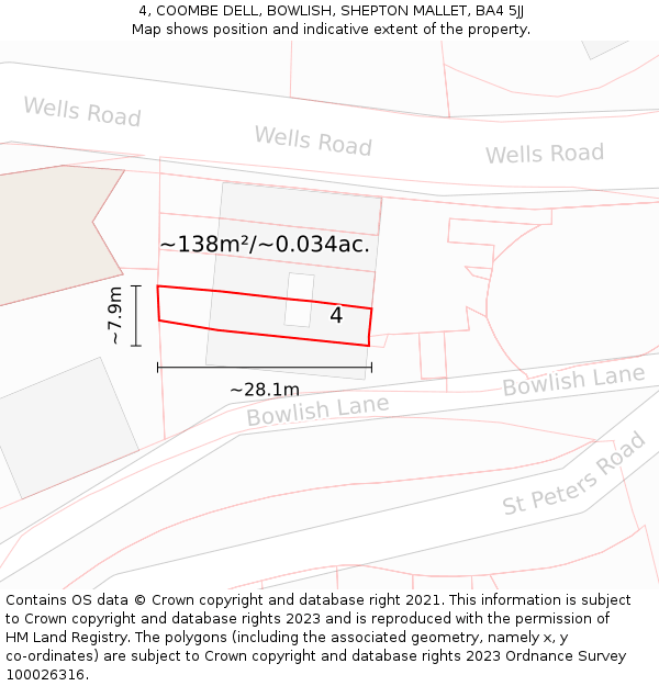 4, COOMBE DELL, BOWLISH, SHEPTON MALLET, BA4 5JJ: Plot and title map