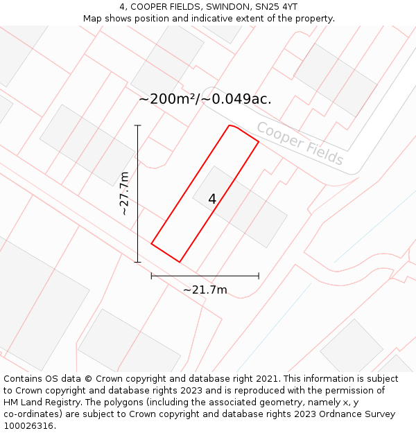 4, COOPER FIELDS, SWINDON, SN25 4YT: Plot and title map