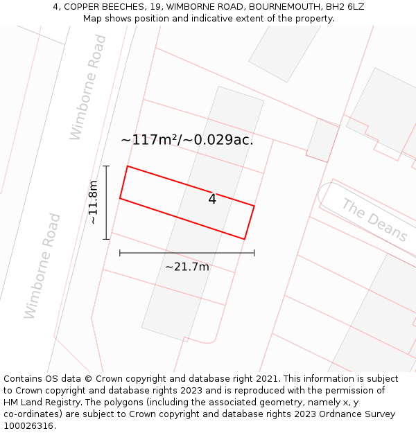 4, COPPER BEECHES, 19, WIMBORNE ROAD, BOURNEMOUTH, BH2 6LZ: Plot and title map
