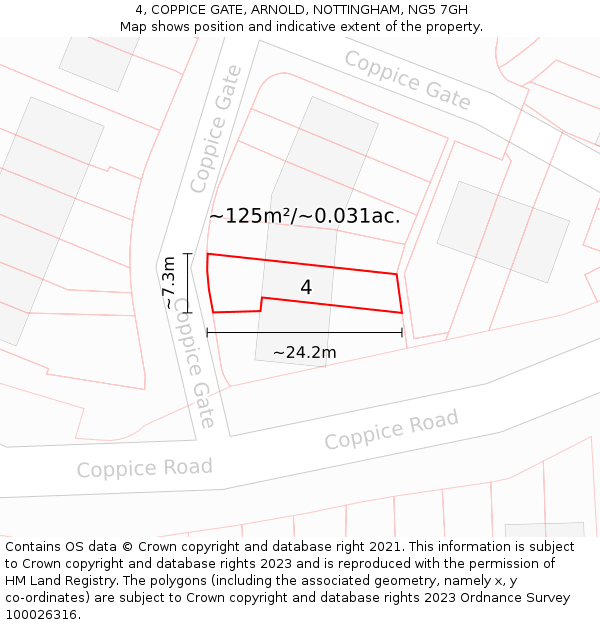 4, COPPICE GATE, ARNOLD, NOTTINGHAM, NG5 7GH: Plot and title map