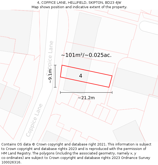 4, COPPICE LANE, HELLIFIELD, SKIPTON, BD23 4JW: Plot and title map