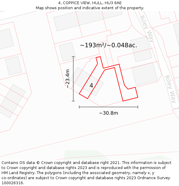 4, COPPICE VIEW, HULL, HU3 6AE: Plot and title map