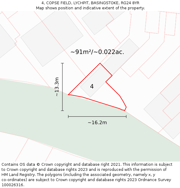 4, COPSE FIELD, LYCHPIT, BASINGSTOKE, RG24 8YR: Plot and title map