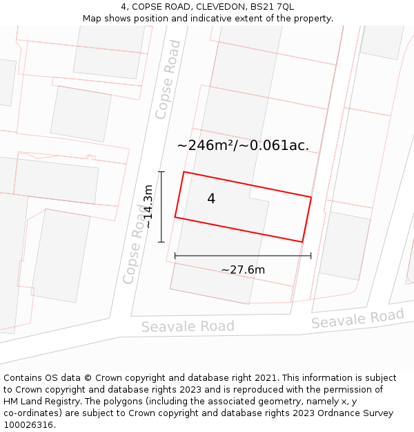 4, COPSE ROAD, CLEVEDON, BS21 7QL: Plot and title map