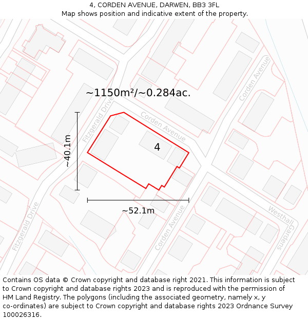 4, CORDEN AVENUE, DARWEN, BB3 3FL: Plot and title map