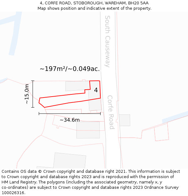 4, CORFE ROAD, STOBOROUGH, WAREHAM, BH20 5AA: Plot and title map