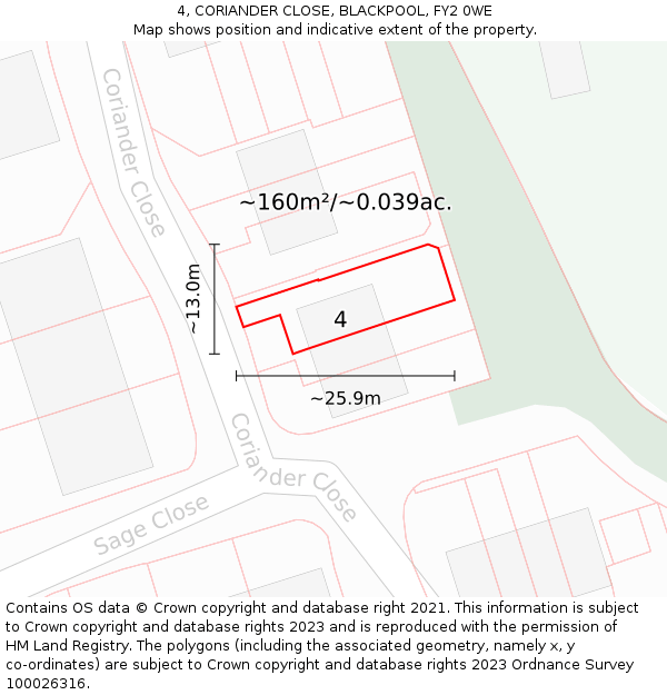 4, CORIANDER CLOSE, BLACKPOOL, FY2 0WE: Plot and title map