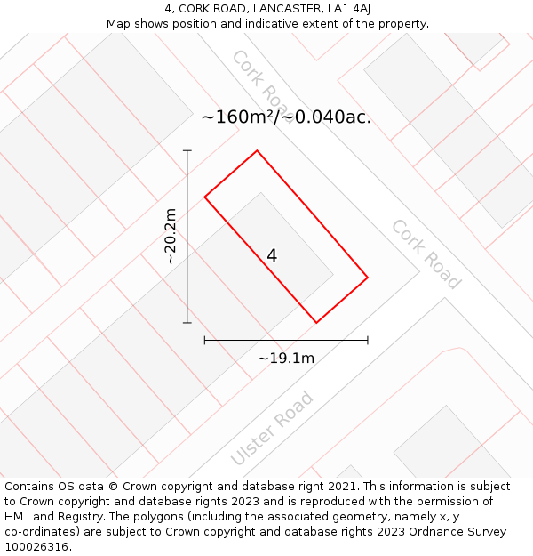 4, CORK ROAD, LANCASTER, LA1 4AJ: Plot and title map