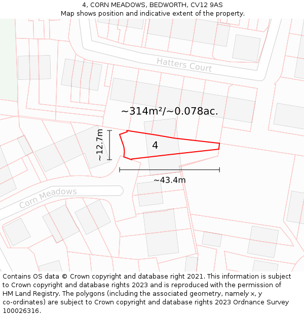 4, CORN MEADOWS, BEDWORTH, CV12 9AS: Plot and title map