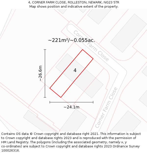 4, CORNER FARM CLOSE, ROLLESTON, NEWARK, NG23 5TR: Plot and title map