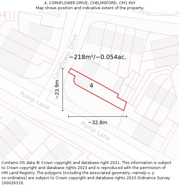 4, CORNFLOWER DRIVE, CHELMSFORD, CM1 6XY: Plot and title map