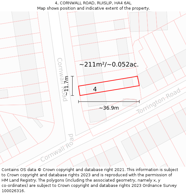 4, CORNWALL ROAD, RUISLIP, HA4 6AL: Plot and title map