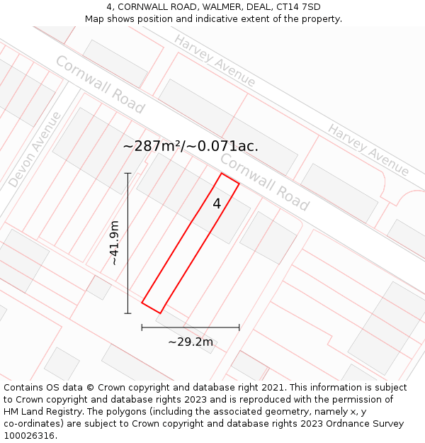 4, CORNWALL ROAD, WALMER, DEAL, CT14 7SD: Plot and title map